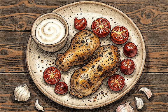 Frango Chettinad na Air Fryer com Tomates Assados