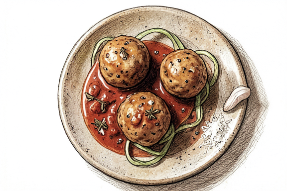 Polpette al Sugo na Air Fryer com Noodles de Curgete