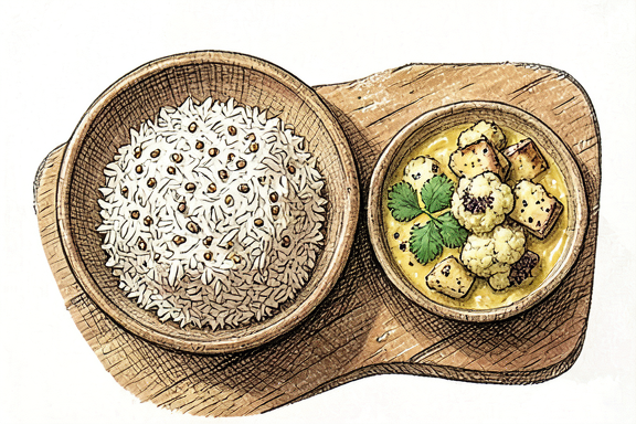 Aloo Gobi com Dal e Arroz