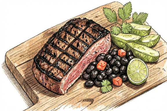 Carne Asada com Nopales e Feijão