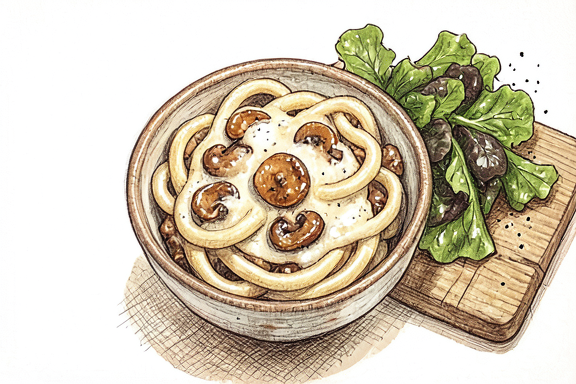 Champignonrahmgeschnetzeltes com Spätzle e Salada de Canónigos