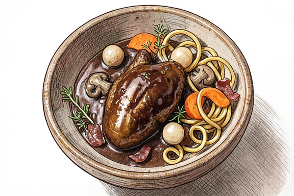 Coq au Vin com Massa de Ovo