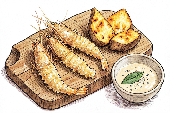 Tempura de Camarão com Batata-Doce Frita na Air Fryer