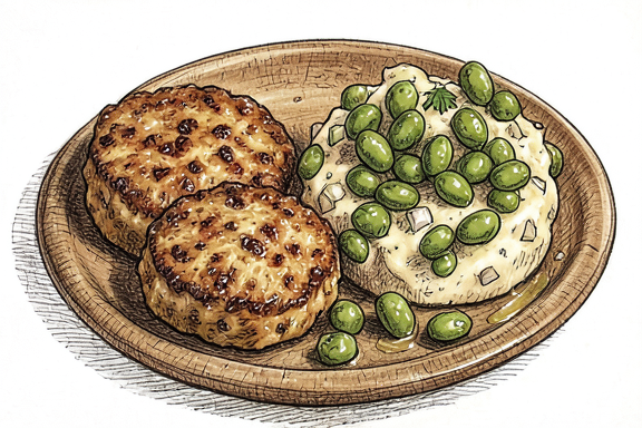 Frikadellen com Salada de Batata e Feijão Verde