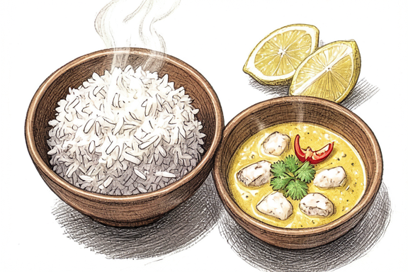 Caril de Peixe Goa com Arroz Cozido