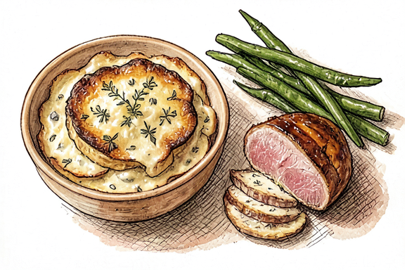 Gratin Dauphinois com Peito de Pato Selado