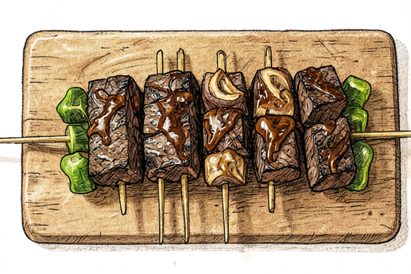 Espetadas de Vaca com Cebola e Pimento no Air Fryer