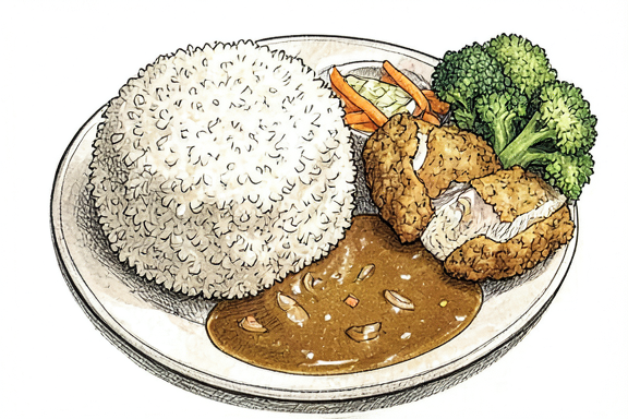 Katsu de Frango com Caril, Arroz e Brócolos Cozidos a Vapor