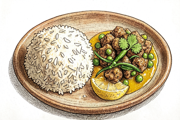 Keema Matar de Carne de Carneiro com Arroz
