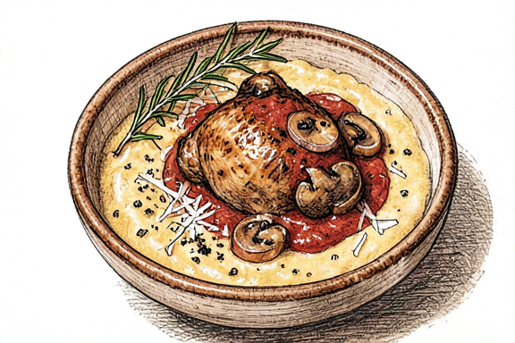 Pollo alla Cacciatora com Polenta