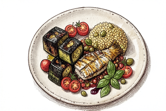 Caponata Siciliana com Peixe Grelhado