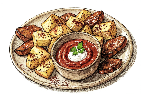 Batatas Bravas com Chouriço na Air Fryer
