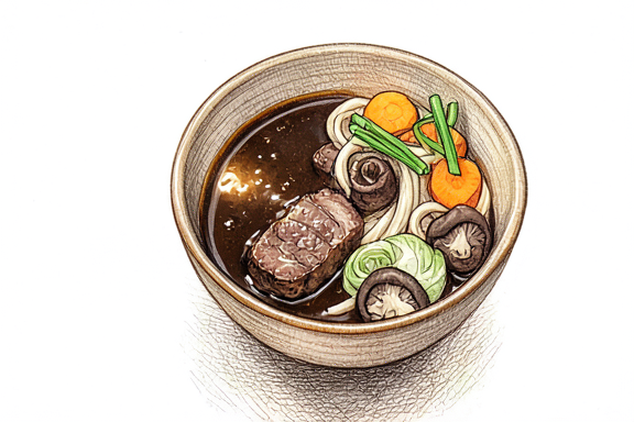 Sukiyaki com Massa Udon e Legumes