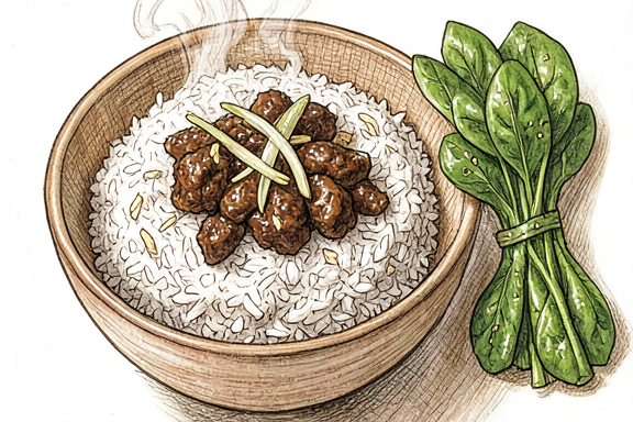 Tori Soboro Don com Espinafres Salteados
