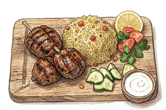 Kofta Kebab Turco com Pilaf de Bulgur